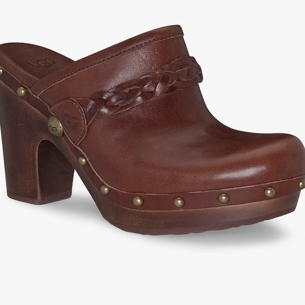 Brown UGG Kaylee braided leather mule size 8